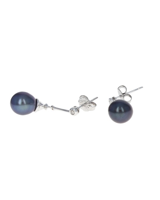Tahitian Black Pearl and Diamond Acent Drop Earrings